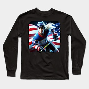 American Woman Ice Hockey Player #16 Long Sleeve T-Shirt